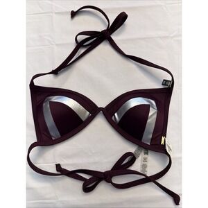 Victoria Secret PINK Swim Bikini Top Silver Burgundy Triangle Push Up Padding XS